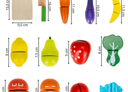 Springos ® Houten Snijset Fruit - 13-Delige - Speelset met Snijplank en Snijfruit