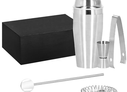 Cocktail Set | 5-Delige Cocktail Shaker Set | RVS | 750 ml | Giftbox | Zilverkleurig