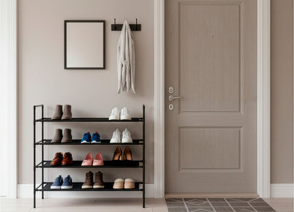 Schoenenrek | 16 - 20 Paar Schoenen | 4 Laags | Polyester/Metaal | Zwart | 75x72x28 CM