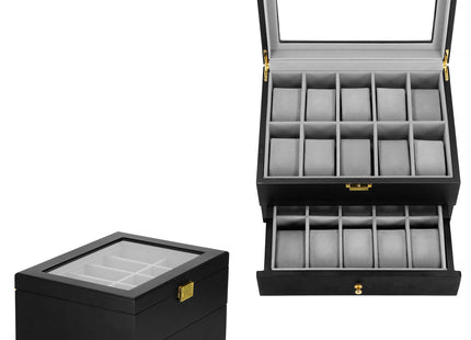 Horlogedoos - Horlogebox - Horlogeopberger -  Zwart - Grijs - 20 Horloges