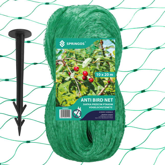 Vogelnet - Vogelgaas - Anti- Vogelnet - Ongedierte en Vogelbestrijding - 10 x 20 M - Inclusief Bevestigingsankers -20 Stuks