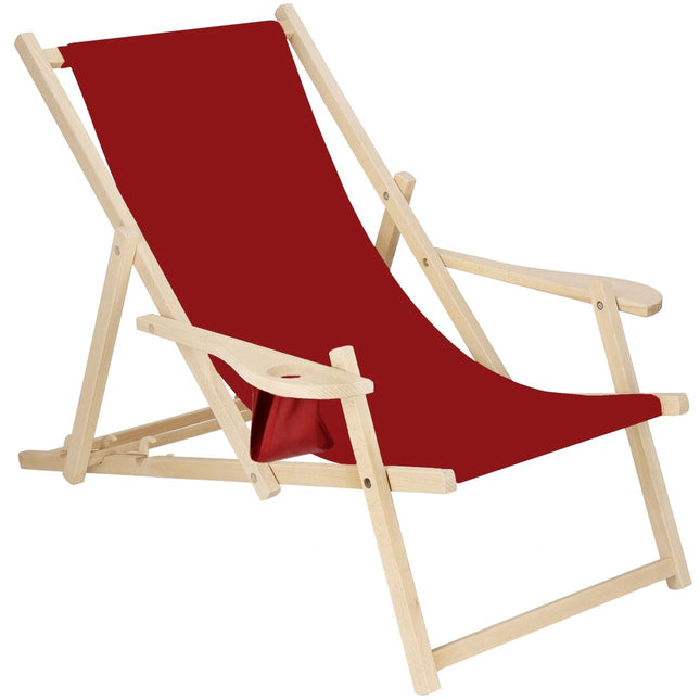 Ligbed | Strandstoel | Ligstoel | Verstelbaar | Armleuningen | Beukenhout | Handgemaakt | Bordeauxrood