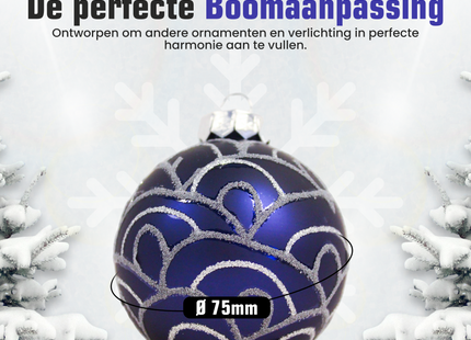 Kerstballen Glas | 4 Stuks | Glas | Donkerblauw | Zilver | Ø 75 mm