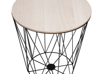 Salontafel | Salontafel Rond | Bijzettafel | 1 Stuk | 35 cm | Zwart/Licht Hout