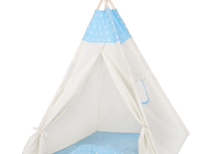 Tipi Tent | Wigwam Speeltent | 120x100x180 cm | Met Mat en Kussens | Naturel Blauw | Sterren