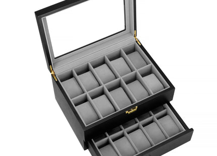 Horlogedoos - Horlogebox - Horlogeopberger -  Zwart - Grijs - 20 Horloges