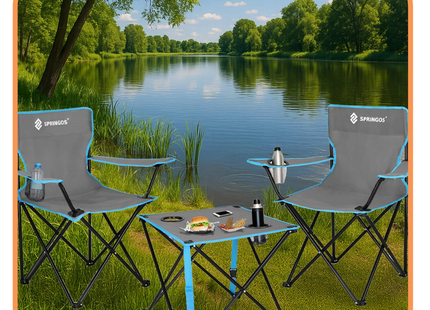 Camping Set | Kampeer Set | Campingtafel |  Campingstoel | Kampeerstoel | Op Vouwbaar | Inclusief Draagtas | Vissen | Blauw/Grijs