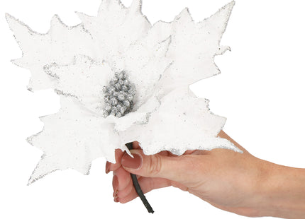 Kunstbloem - Ster van Bethlehem - Wit - Glitters