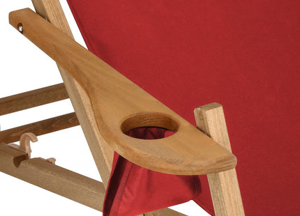 Ligbed | Strandstoel | Ligstoel | Verstelbaar | Armleuningen | Beukenhout | Geïmpregneerd | Handgemaakt | Bordeaux Rood