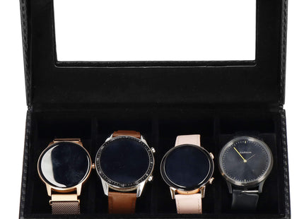Horlogedoos - Horlogebox - Horlogeopberger - Suède - Zwart - Grijs - 4 Horloges -  20,5x11x8 cm