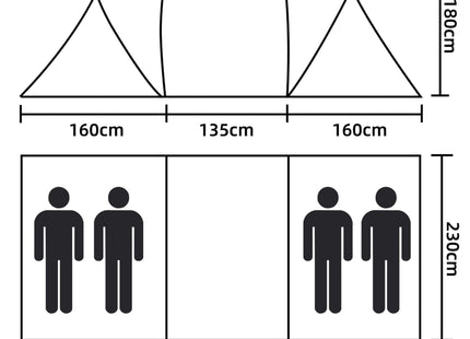 Tunneltent |Kampeertent | Tent | Waterdicht | 4 Persoons | 2 Slaapkamers | Groen | 460 x 200 x 245 cm