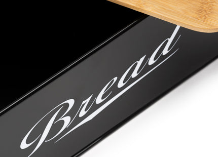 Broodtrommel Voor Op Het Aanrecht  - Broodmand - Metaal - Bamboe Deksel - Zwart - 30 X 23 X 13 CM