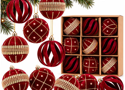 Kerstballen | 9 Stuks | 8,5 cm | Rood | velours