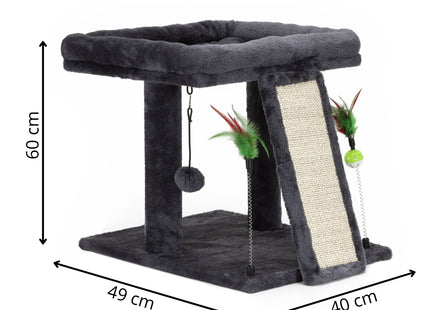 Krabpaal - 2 Etages - Voor Katten - Kattenhengels - Kattenspeelgoed -  Meubelbescherming - Met Ladder - 31X31X62 cm - Grafiet