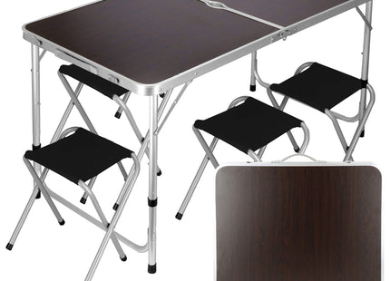 Campingtafel - Inklapbaar -  Verstelbaar Inclusief Stoelen - Donkerbruin/Zwart  - 120 x 60 x 70 cm