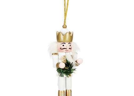 Notenkraker Kerst | Houten Soldaat | Kerstversiering | 5 Stuks | Goud/Wit | 12,5 cm