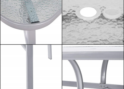 Tuintafel | 150 x 90 x 71 cm | Buitentafel | Eettafel Buiten | Metaal | Gehard Glas | Grijs