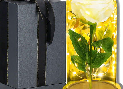 Eeuwige Roos - Geschenkbloem - LED - Decoratie - In Glas - Valentijnsdag - Wit - 21 cm