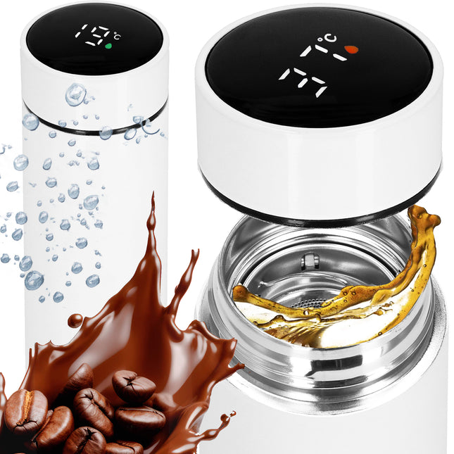 Thermosfles - Thermoskan - LCD- Display - 500 ML - RVS - Wit