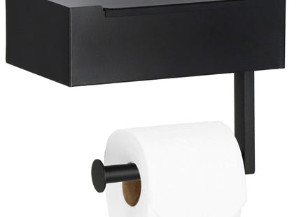WC Rolhouder | Toiletrolhouder Met Plank | Opbergvak | Staal | Zwart