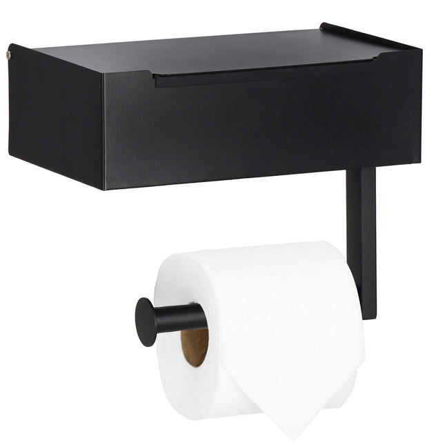 WC Rolhouder | Toiletrolhouder Met Plank | Opbergvak | Staal | Zwart