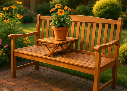 Tuinbank | Tuinbankje | Zitbank Buiten | Naaldhout | Met Tafel | 150 x 66 x 88 cm | Medium