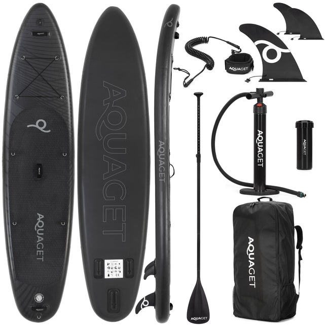 SUP Board - Opblaasbaar Paddle Board - Met Tas - Met Zitje -Inclusief Accessoires - Complete Set - Max. 150KG - 350x81cm - Zwart