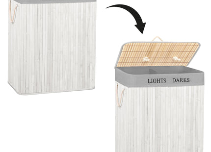 Dubbele Wasmand | 105 L | Met Deksel | Bamboe | Grijs