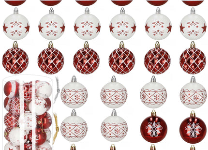 Kerstballen | 30 Stuks | 6 cm | Rood/Wit