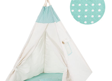 Tipi Tent | Wigwam Speeltent | 120x100x180 cm | Met Mat en Kussens | Naturel Mint | Stippen
