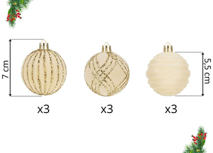 Kerstballen | 9 Stuks | 7 cm | Goud | Velours