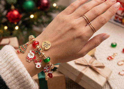 Springos® Adventskalender met Sieraden – 24 Vakjes met 22 Kerstbedeltjes en 2 Armbanden – DIY Sieradenset