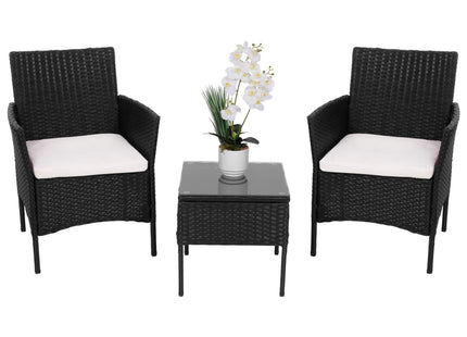 Tuinset - 3 Delig - Stoelen - Tafel - Rotan - Zwart/ Ecru