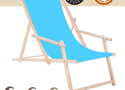 Ligbed | Strandstoel | Ligstoel | Verstelbaar | Arm Leuning | Beukenhout | Handgemaakt | Blauw