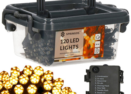 Kerstverlichting | Kristalvorm | 9 m | Batterij  | 120 LED | Warm Wit