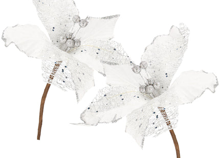 Kunstbloem - Kunststof - Zilver - Glitters - 23 cm