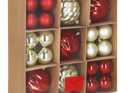 Kerstballen | 37 Stuks | 7/13 cm | Rood | Goud | Parelmoer