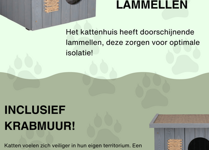 Kattenhuis - Geïsoleerd - Voor Buiten - Weersbestendig - 58 X 49,5 X 36 CM - Grijs
