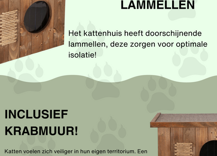 Kattenhuis - Geïsoleerd - Voor Buiten - Weersbestendig - 58 X 49,5 X 36 CM - Bruin