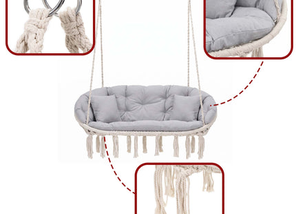 Hangstoel | Binnen & Buiten | Met 2 Kussens | Belastbaar tot 300 kg | 130 x 66 cm | Crème