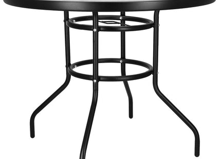 Tuintafel | 90 x 72 cm | Buitentafel | Bijzettafel Buiten | Metaal | Gehard Glas | Rond | Zwart