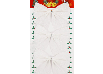 Kerstboomhanger | Strik | Wit | Glitter | 3 Stuks | 11 Cm