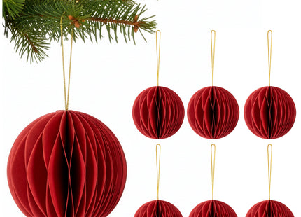 Kerstbal | Papier | 8 Cm | 3D | Rood | 6 Stuks