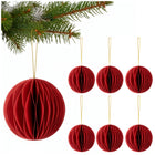 Kerstbal | Papier | 8 Cm | 3D | Rood | 6 Stuks