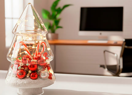 Kerstversiering  | Kerstaccessoires | Koekjes Container | Koekjespot | Denneboom | Glas | 23 cm