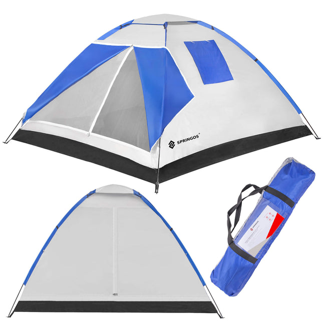 Koepeltent | Toeristentent | Kampeertent | Tent | Waterdicht | 4 Persoons | Grijs / Zwart / Blauw | 240 x 210 x 150 cm