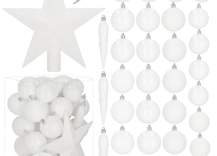 Kerstballen & Piek | 33 Stuks | 5/6/8 cm | Wit