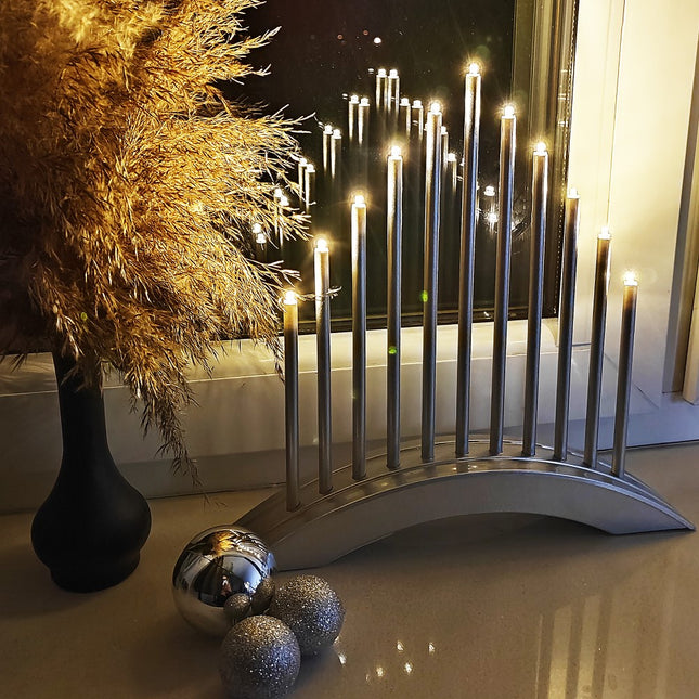 LED Kaarsenbrug | Batterijen | Zilver | Warm Wit