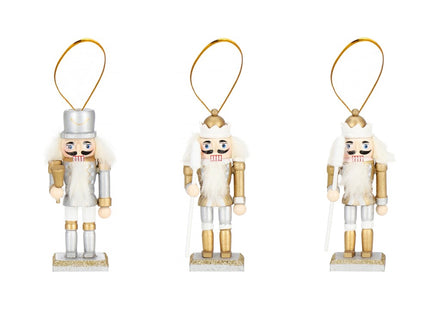 Notenkraker Kerst | Houten Soldaat | Kerstversiering | 3 Stuks | Zilver/Wit/Goud | 8 cm
