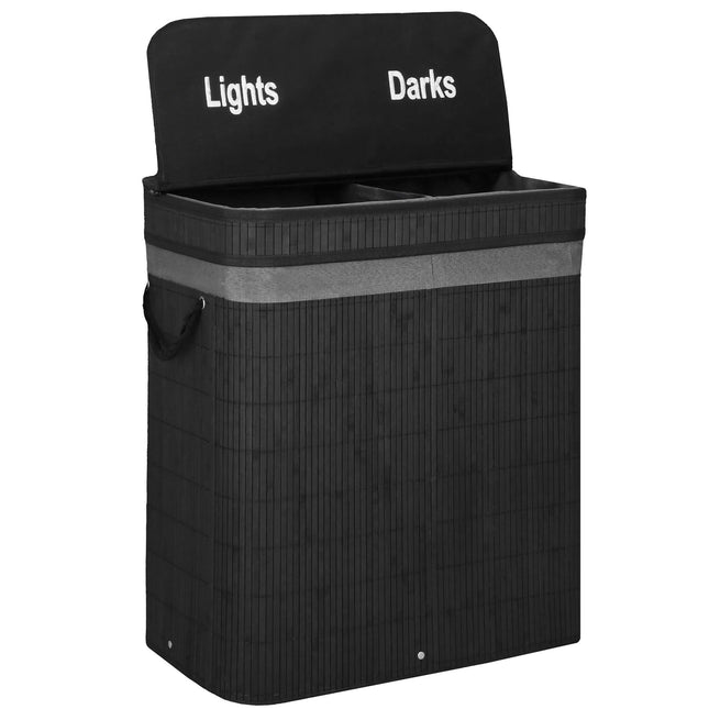 Wasmand | 100 Liter | 2 Vakken | Lights | Darks | Zwart